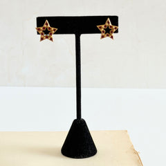Vintage Avon Red Rhinestone Gold Tone Star Post Earrings – Late 1980s–1990s - Signed