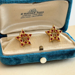 Vintage Avon Red Rhinestone Gold Tone Star Post Earrings – Late 1980s–1990s - Signed
