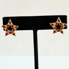 Vintage Avon Red Rhinestone Gold Tone Star Post Earrings – Late 1980s–1990s - Signed