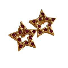 Vintage Avon Red Rhinestone Gold Tone Star Post Earrings – Late 1980s–1990s - Signed