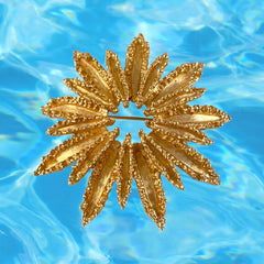 Vintage Avon Starburst Textured Gold Tone Statement Flower Brooch