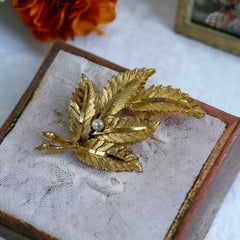 Vintage BSK Gold Tone Leaf Spray Brooch