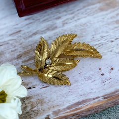 Vintage BSK Gold Tone Leaf Spray Brooch