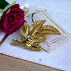 Vintage BSK Gold Tone Leaf Spray Brooch