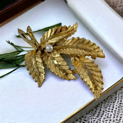 Vintage BSK Gold Tone Leaf Spray Brooch