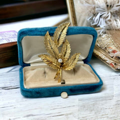 Vintage BSK Gold Tone Leaf Spray Brooch