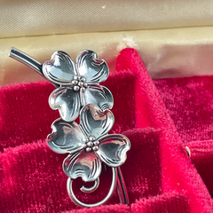 Vintage 1950s BEAU Sterling Double Dogwood Flower Brooch – Elegant Floral Pin