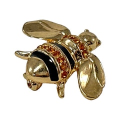 Vintage Black Enamel Topaz Rhinestone & Gold Tone Bumblebee Brooch