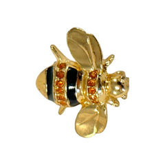 Vintage Black Enamel Topaz Rhinestone & Gold Tone Bumblebee Brooch