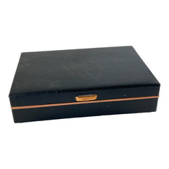 Vintage Black & Gold Faux Leather Jewelry Box