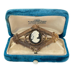Victorian Stamped Brass &amp; Vintage Resin Cameo Ornate Brooch