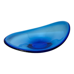 Vintage Cobalt Blue Scandinavian Art Glass Bowl | 1970s/80s Per Lütken Holmegaard Style Decorative Irregular Shaped Bowl | MCM Catchall