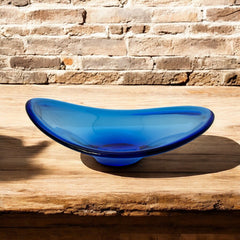 Vintage Cobalt Blue Scandinavian Art Glass Bowl | 1970s/80s Per Lütken Holmegaard Style Decorative Irregular Shaped Bowl | MCM Catchall