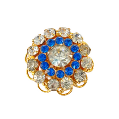 Vintage Blue & Clear Rhinestones Gold Tone Round Scatter Brooch