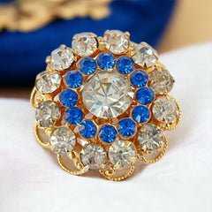 Vintage Blue & Clear Rhinestones Gold Tone Round Scatter Brooch