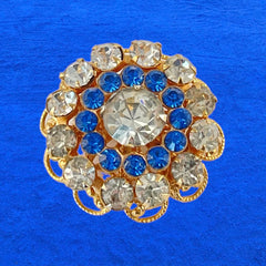 Vintage Blue & Clear Rhinestones Gold Tone Round Scatter Brooch