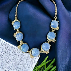 Vintage Light Blue Marbled Plastic Cabochon Links Necklace