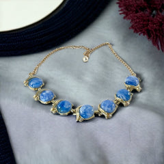 Vintage Light Blue Marbled Plastic Cabochon Links Necklace