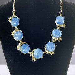 Vintage Light Blue Marbled Plastic Cabochon Links Necklace