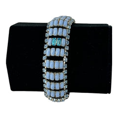 Vintage 1950s Blue Opaque Glass & Light Sapphire Rhinestone Link Bracelet