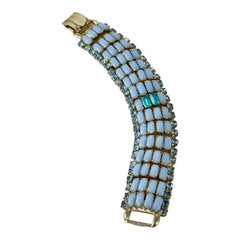 Vintage 1950s Blue Opaque Glass & Light Sapphire Rhinestone Link Bracelet