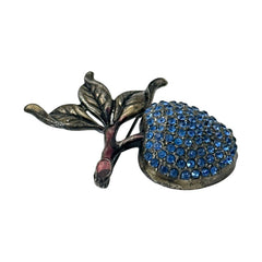 Vintage Blue Rhinestones &amp; Gunmetal Apple Brooch, 1990s-2000s