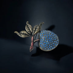 Vintage Blue Rhinestones &amp; Gunmetal Apple Brooch, 1990s-2000s