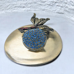 Vintage Blue Rhinestones &amp; Gunmetal Apple Brooch, 1990s-2000s