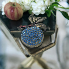 Vintage Blue Rhinestones &amp; Gunmetal Apple Brooch, 1990s-2000s