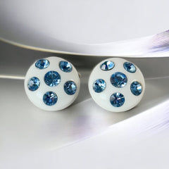 Vintage Blue Rhinestones &amp; White Plastic Round Clip-on Earrings