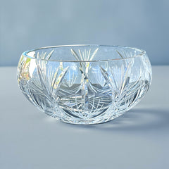  Vintage Bohemian Jihlava cut crystal bowl from the Winter collection, wheat sheaf motif, 1980s Czech glass, 8½" wide centerpiece in very good condition, eco‑conscious sustainable tableware for holiday hosting or gifting.