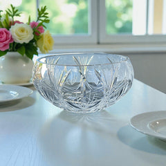  Vintage Bohemian Jihlava cut crystal bowl from the Winter collection, wheat sheaf motif, 1980s Czech glass, 8½" wide centerpiece in very good condition, eco‑conscious sustainable tableware for holiday hosting or gifting.