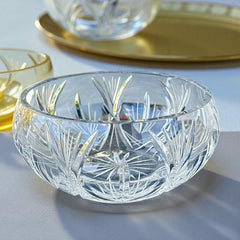  Vintage Bohemian Jihlava cut crystal bowl from the Winter collection, wheat sheaf motif, 1980s Czech glass, 8½" wide centerpiece in very good condition, eco‑conscious sustainable tableware for holiday hosting or gifting.