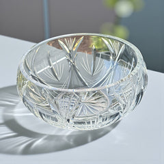  Vintage Bohemian Jihlava cut crystal bowl from the Winter collection, wheat sheaf motif, 1980s Czech glass, 8½" wide centerpiece in very good condition, eco‑conscious sustainable tableware for holiday hosting or gifting.