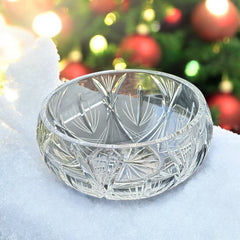  Vintage Bohemian Jihlava cut crystal bowl from the Winter collection, wheat sheaf motif, 1980s Czech glass, 8½" wide centerpiece in very good condition, eco‑conscious sustainable tableware for holiday hosting or gifting.