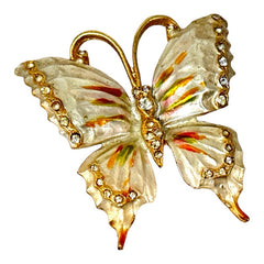 Vintage Pearlized Gold Tone Butterfly Brooch and Earrings Jewelry Set