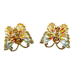 Vintage Pearlized Gold Tone Butterfly Brooch and Earrings Jewelry Set