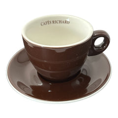 French Cafés Richard Classic Double Espresso Coffee Cup &amp; Saucer Set -Brown