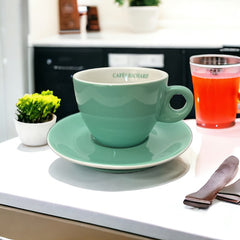 French Cafés Richard Classic Double Espresso Coffee Cup &amp; Saucer Set - Light Green