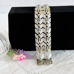 Vintage Cathe silver‑tone textured herringbone link bracelet