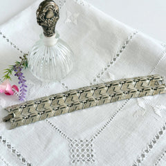 Vintage Cathe silver‑tone textured herringbone link bracelet