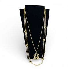 Vintage Celebrity gold‑tone necklace with gray glass chicklet elements, featuring a five‑round floral pendant and multiple convertible strands.