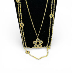 Vintage Celebrity gold‑tone necklace with gray glass chicklet elements, featuring a five‑round floral pendant and multiple convertible strands.