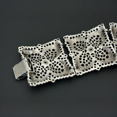 Vintage Celebrity Filigree Silver Tone Panel Bracelet