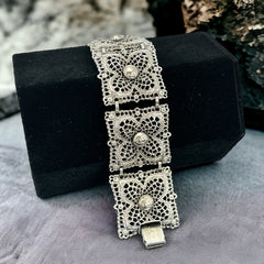 Vintage Celebrity Filigree Silver Tone Panel Bracelet