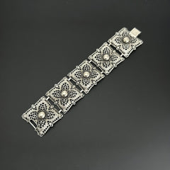 Vintage Celebrity Filigree Silver Tone Panel Bracelet