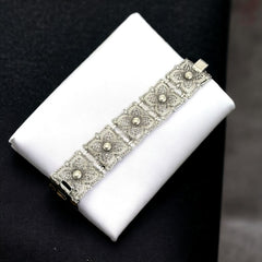 Vintage Celebrity Filigree Silver Tone Panel Bracelet