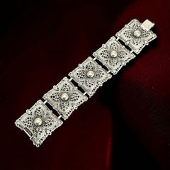 Vintage Celebrity Filigree Silver Tone Panel Bracelet