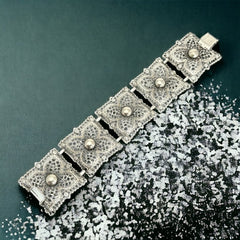 Vintage Celebrity Filigree Silver Tone Panel Bracelet