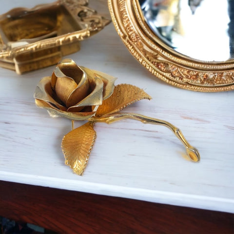 Vintage Cerrito Gold Plated Rose Brooch